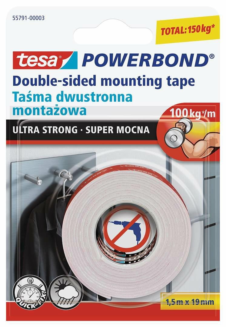 TESA, Taśma Montaż.Powerbond Wew.Zew.1,5M:19 mm(S.Moc.