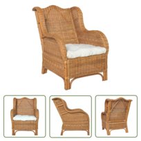 The Living Store Fotel z poduszką - jasnobrązowy - naturalny rattan i len - Sofa