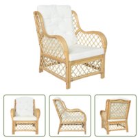 The Living Store Fotel z poduszką - naturalny rattan i len - Sofa