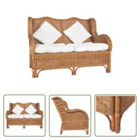 The Living Store Sofa 2-osobowa - jasnobrązowa - naturalny rattan i len - Sofa