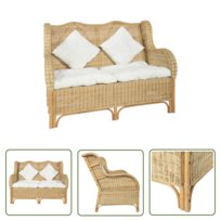 The Living Store Sofa 2-osobowa - naturalny rattan i len - Sofa
