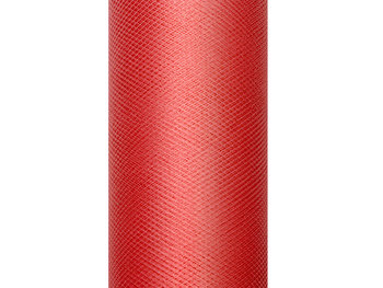 Tiul gładki, czerwony, 0,30 x 9 m - PartyDeco