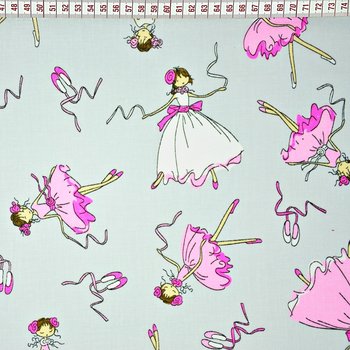 Tkanina bawełniana Baletnice różowo białe na szarym tle - ANTEX
