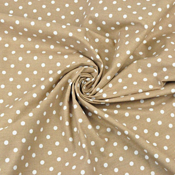 Tkanina bawełniana groszki białe 7mm na jasno brązowym tle - ANTEX