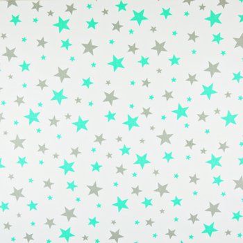 Tkanina bawełniana gwiazdki nowe małe i duże szaro miętowe na białym tle - ANTEX