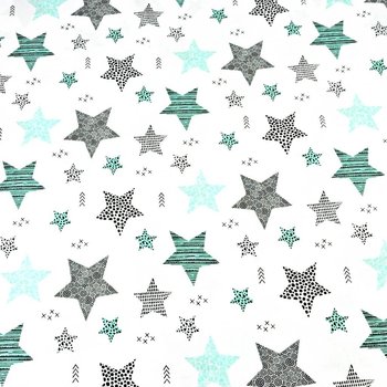 Tkanina bawełniana gwiazdki wzorzyste miętowo szare na białym tle - ANTEX