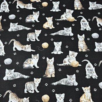 Tkanina bawełniana kotki beżowo-białe na czarnym tle - ANTEX