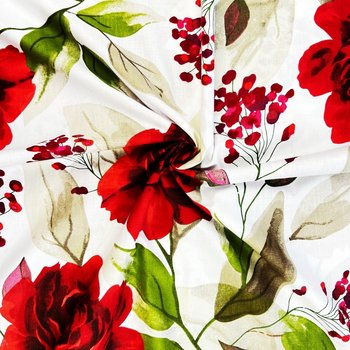 Tkanina bawełniana Kwiaty duże róże czerwone na białym tle - ANTEX