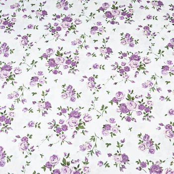 Tkanina bawełniana kwiaty gałązki różyczek fioletowe na białym - ANTEX