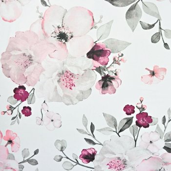 Tkanina bawełniana kwiaty jabłoni duże różowo szare na białym tle - ANTEX
