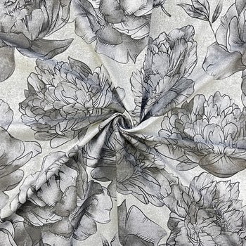 Tkanina bawełniana kwiaty peonie grafitowe na szarym tle - ANTEX