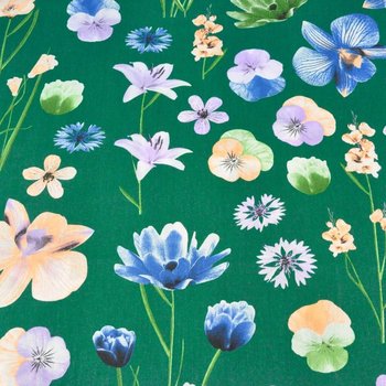 Tkanina bawełniana kwiaty wiosenne na ciemno zielonym tle - ANTEX