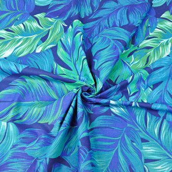 Tkanina bawełniana Liście tropikalne niebiesko zielone na granatowym tle - ANTEX