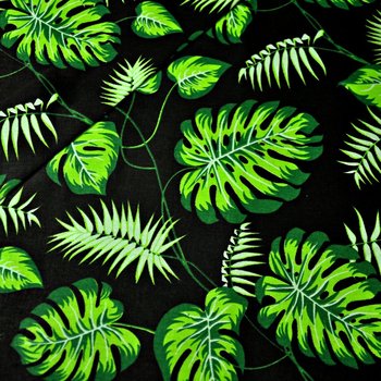 Tkanina bawełniana liście zielone na czarnym tle - ANTEX
