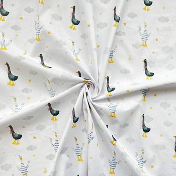 Tkanina bawełniana ptaki gąski w piżamach na białym tle - ANTEX