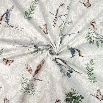 Tkanina bawełniana ptaki jaskółki brązowe na beżowym tle - ANTEX