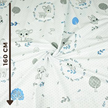 Tkanina bawełniana sarenki szaro niebieski w szare kropki na białym tle - ANTEX