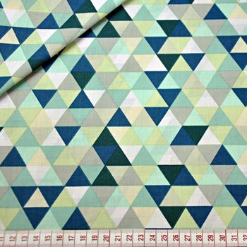 Tkanina bawełniana trójkąty małe kolorowe zielono-miętowe na białym tle - ANTEX
