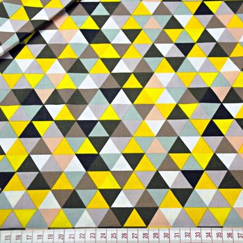 Tkanina bawełniana trójkąty małe kolorowe żółte na białym tle - ANTEX