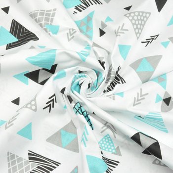 Tkanina bawełniana trójkąty ze strzałkami szaro turkusowe na białym tle - ANTEX