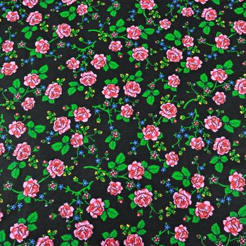 Tkanina bawełniana wzór krakowski róże na czarnym - ANTEX