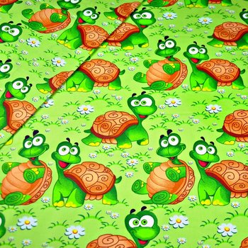 Tkanina bawełniana żółwie na zielonym tle - ANTEX