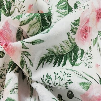 Tkanina Muślin bawełniany eustoma różowa na białym tle - ANTEX