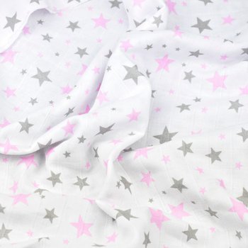Tkanina Muślin bawełniany gwiazdki różowo szare na białym tle - ANTEX