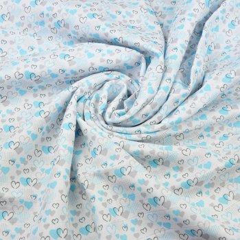 Tkanina Muślin bawełniany serduszka szaro turkusowe na białym tle - ANTEX