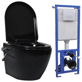 Toaleta bezkołnierzowa ze spłuczką podtynkową ceramika czarna VidaXL - vidaXL
