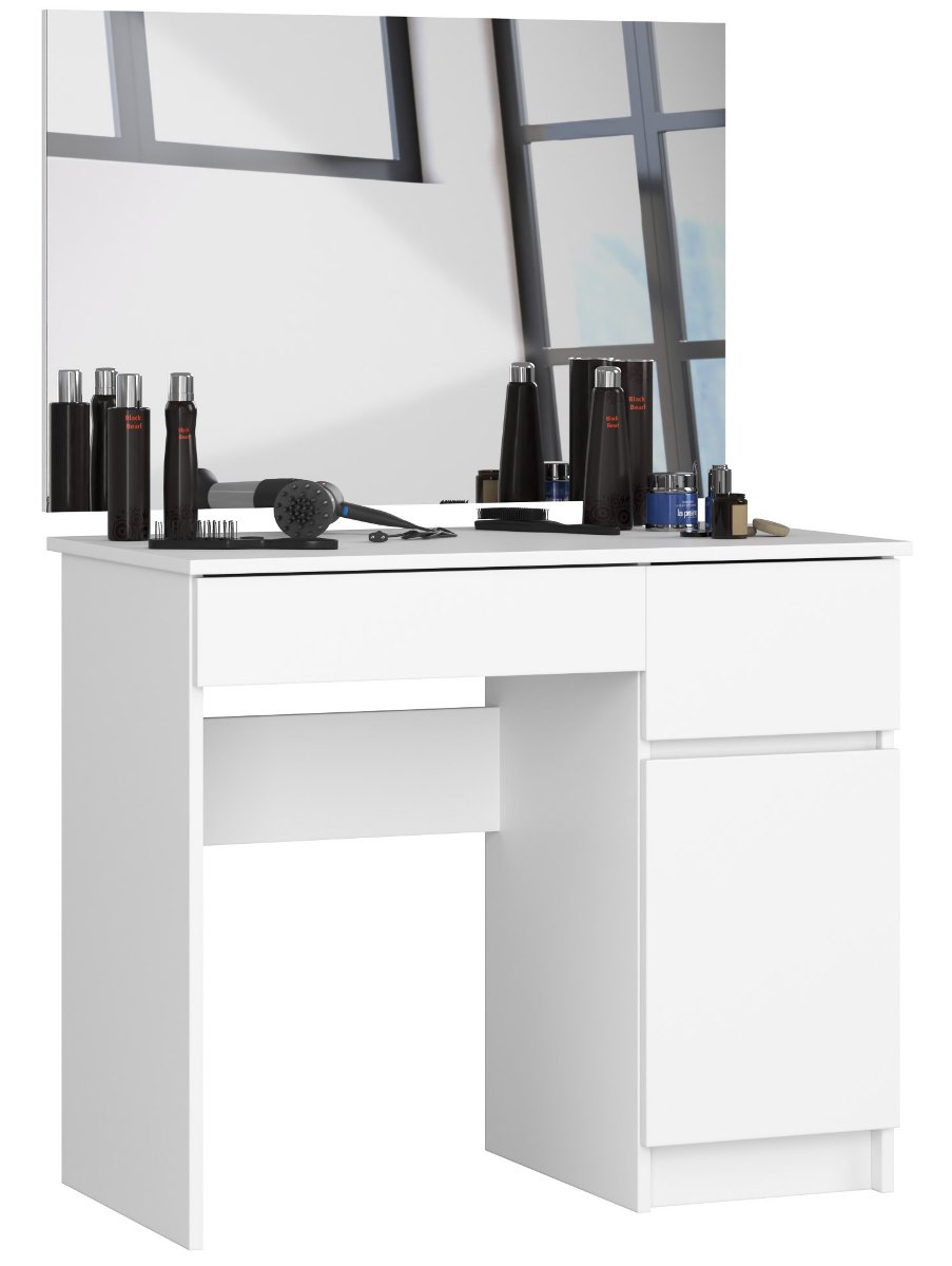 Toaletka kosmetyczna P-2 90 cm prawa z lustrem 90x60 cm 2 szuflady do sypialni - Biała