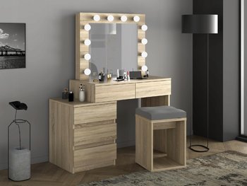 Toaletka kosmetyczna z lustrem i żarówkami Adele 12 Led dąb sonoma - Meblowa 1