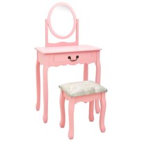 Toaletka z lustrem i taboret, różowy, drewno paulo