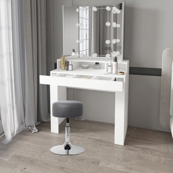 Toaletka z oświetleniem LED lustrem i taboretem 89,5x155x43,5 cm biały MDF drewno ML design - ML-DESIGN