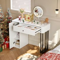 Toaletka, zestaw kosmetyczny z lustrem LED, 1 szuflada, 1 drzwiczki, 3-kolorowe oświetlenie LED, wymiary: szer. 100 × wys. 116 × gł. 40 cm