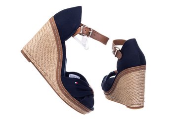 TOMMY  HILFIGER BUTY SANDAŁY NA KOTURNIE DAMSKIE ICONIC ELENA SANDAL NAVY FW0FW00905 403 - Rozmiar: 37 - Tommy Hilfiger