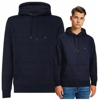 Tommy Hilfiger Granatowa Bluza z kapturem Męska Bawełniana Logo Ciepła r.S