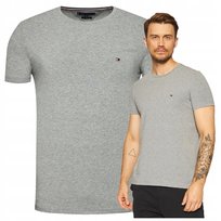 Tommy Hilfiger Koszulka Męska Szary T-shirt Sportowy Bawełniany Basic r.L