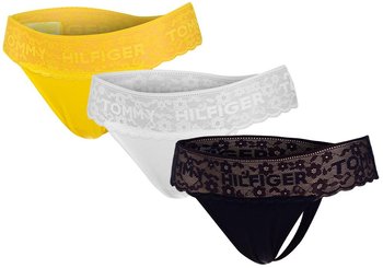 TOMMY  HILFIGER MAJTKI DAMSKIE STRINGI 3 PARY THONG BLACK/WHITE/YELLOW UW0UW02036 0TK - Rozmiar: L - Tommy Hilfiger