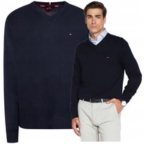 TOMMY HILFIGER sweter meski w serek elegancki granatowy meski tommy TOMMY HILFIGER sweter meski w serek granatowy sweterek meski tommy r.XL