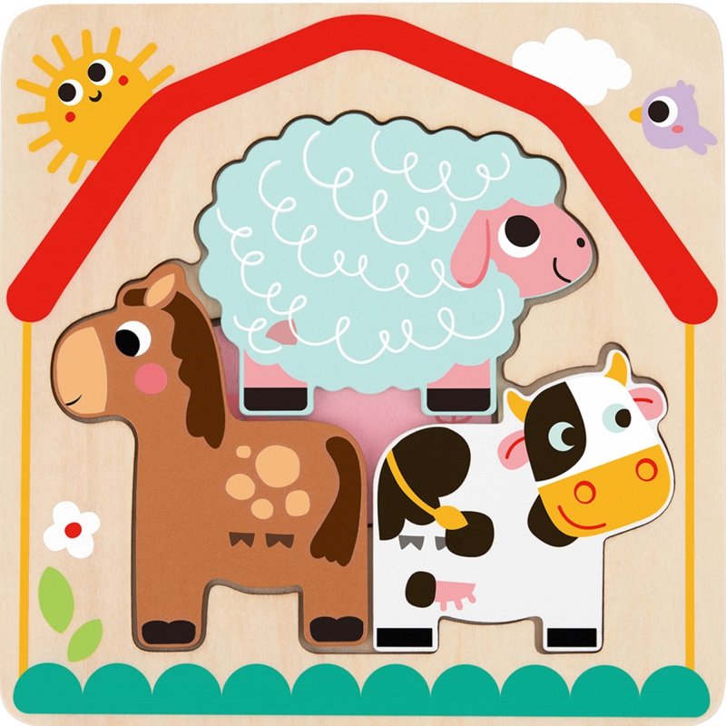 Zdjęcia - Puzzle i mozaiki Tooky Toy Drewniane Puzzle Wielowarstwowe Tablica Zwierzątka na Farmie 7 e 