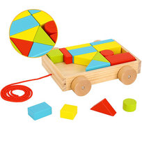 Tooky Toy, drewniany wózek z klockami, 16 elementów