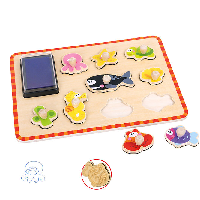 Zdjęcia - Puzzle i mozaiki Tooky Toy , puzzle drewniane Morskie Zwierzęta, 9 elementów 