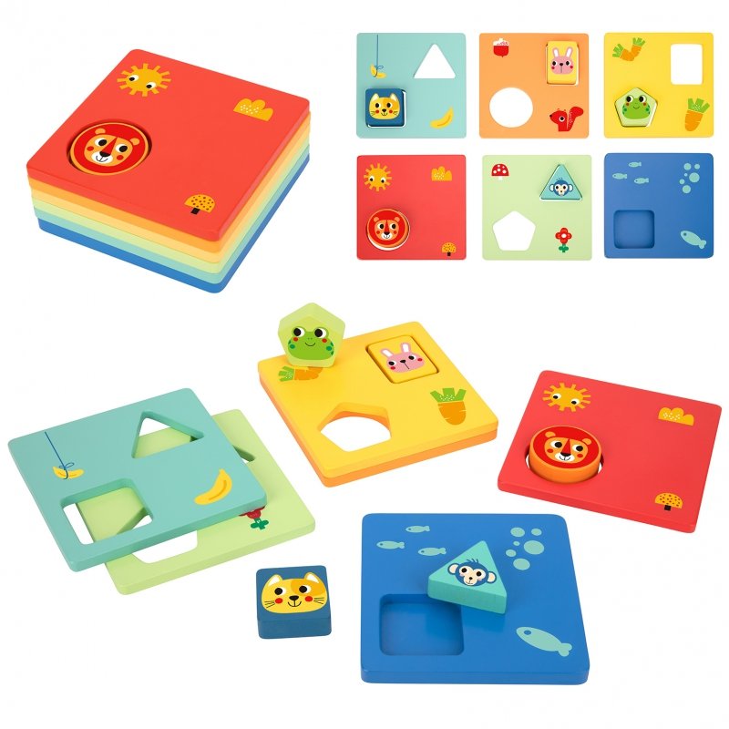 Zdjęcia - Puzzle i mozaiki Tooky Toy Układanka Montessori Kształty i Kolory Zwierzątka 6 Planszy FSC 
