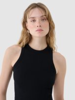 Top slim z prążkowanej dzianiny damski 4F 4FWSS25TSLEF119-20S Czarny Roz. S