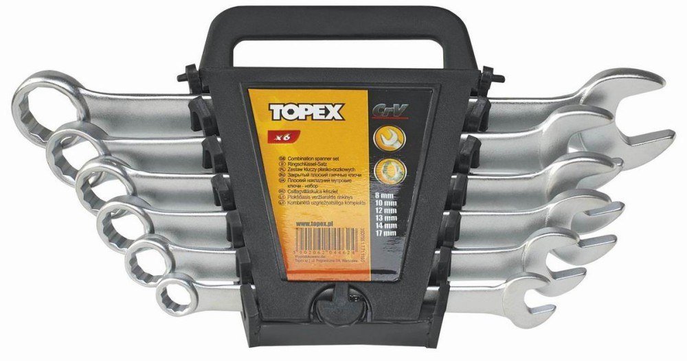 TOPEX, Klucze płasko-oczkowe 6-22 mm, zestaw 12 szt., 35D757