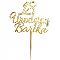 TOPPER dekoracje na tort Urodziny + Imię ZŁOTY Akryl Personalizowany