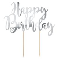 Topper Happy Birthday (Srebrny) PartyDeco