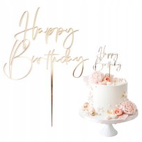 Topper na tort HAPPY BIRTHDAY 12 cm x 10,6 cm Napis złoty na tort dekoracja