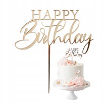 Topper na tort HAPPY BIRTHDAY 12 cm x 6,8 cm Napis złoty na tort dekoracja